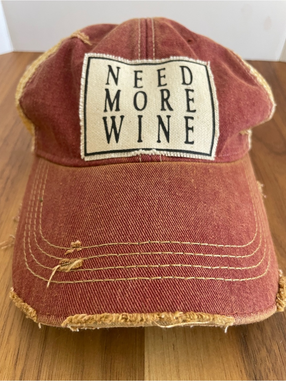 Need More Wine Distressed Baseball Cap - Red -